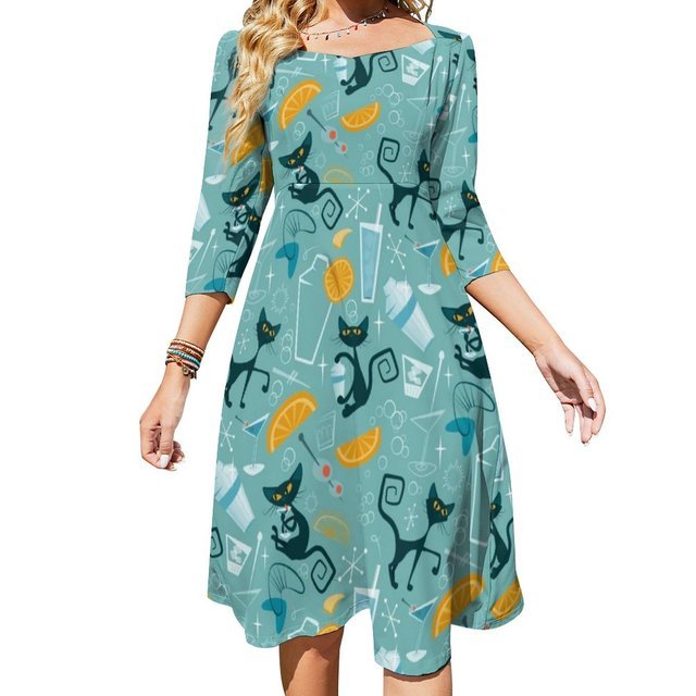 Vestido Mujer 70s Vintage Turquesa