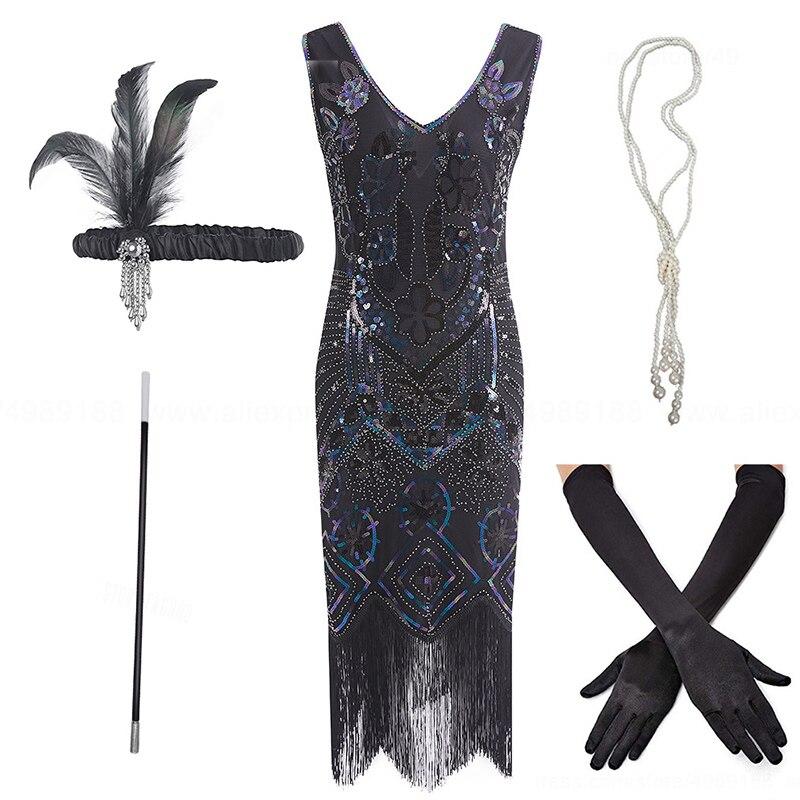 Vestido De Fiesta Gatsby Negro Años 20