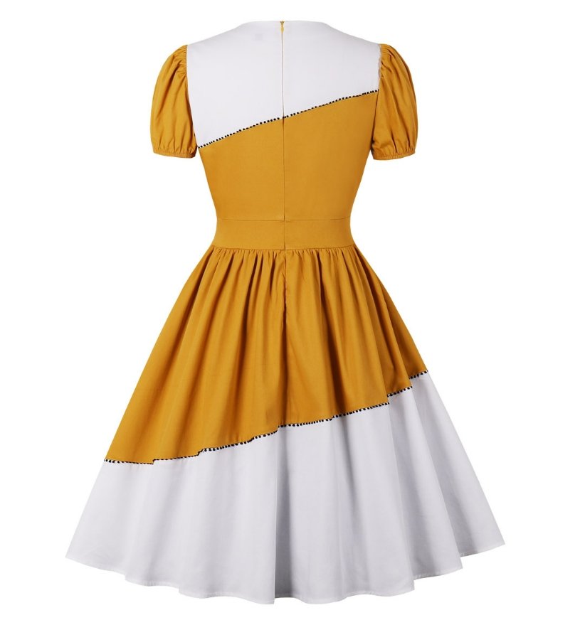 Bonito Vestido De Diseño Vintage Amarillo Y Blanco.