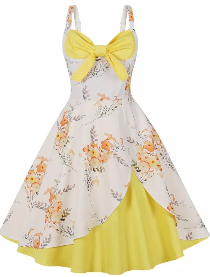 Vestido Vintage Petite Floral Amarillo Y Blanco