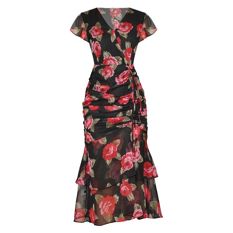 Vestido Negro Y Rojo De La Década De 1940