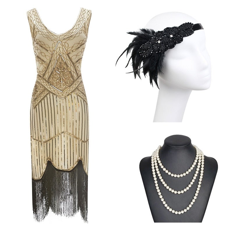 Vestido 20s Flecos Beige