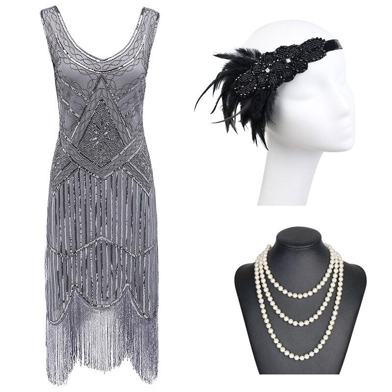 Vestido Flecos 20s Gris