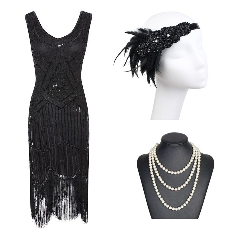 Vestido 20s Flecos Negro