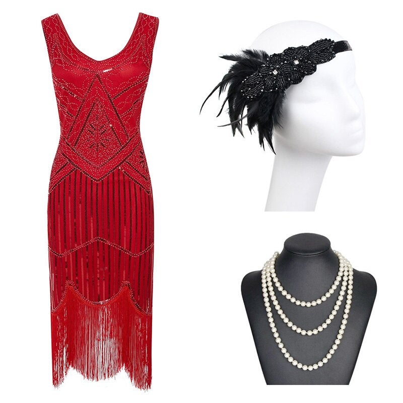 Vestido 20s Flecos Rojo