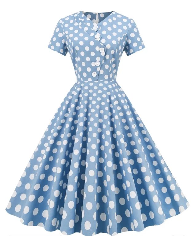 Vestido Vintage Abierto Lunares Azules