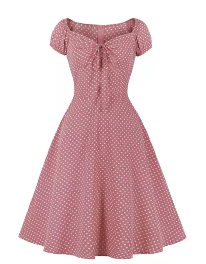 Vestido Rojo Vintage Con Lunares Abiertos