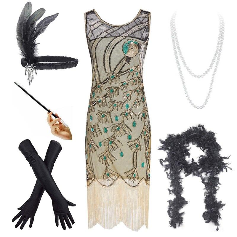 Vestido Mujer Años 20 Beige