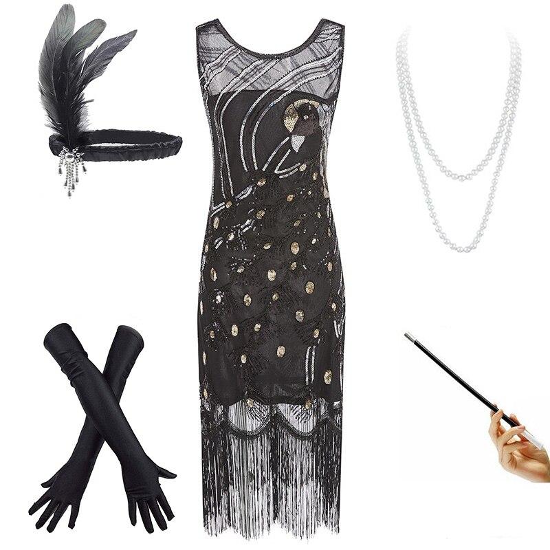 Vestido Negro De Los Años 20 Para Mujer