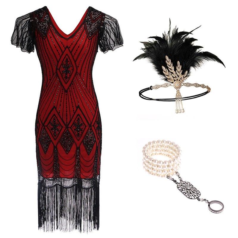 Vestido Prohibición Años 20 Rojo Y Negro