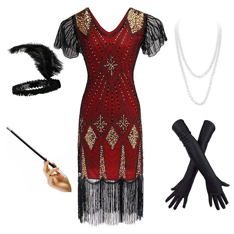 Vestido Prohibición Años 20 Rojo Y Dorado