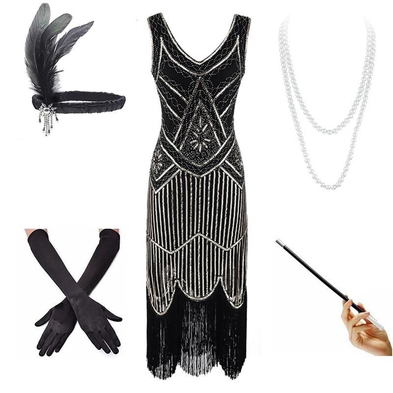 Vestido Vintage Negro Y Dorado Años 20