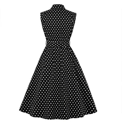 Vestido De Lunares Blanco Negro Vintage Estadounidense De Los Años 50