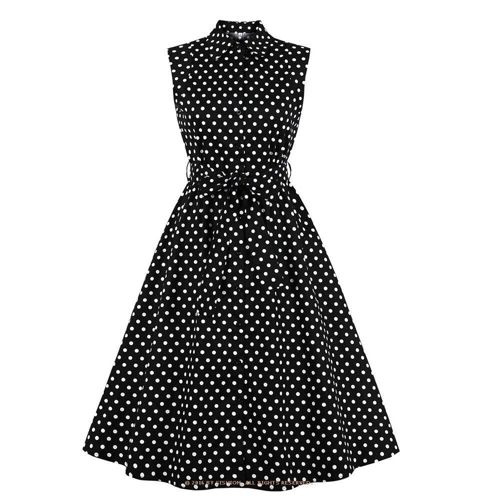 Vestido De Lunares Blanco Negro Vintage Estadounidense De Los Años 50