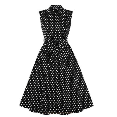 Vestido De Lunares Blanco Negro Vintage Estadounidense De Los Años 50