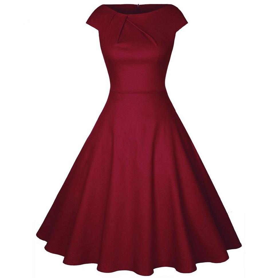 Vestido Chic Años 50 Burdeos