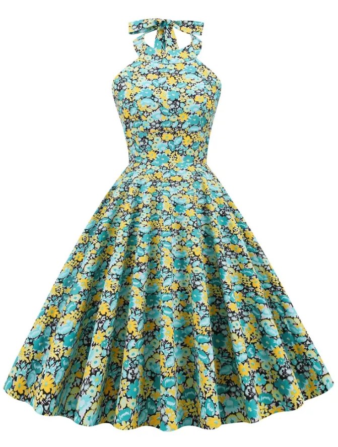 Vestido Floral Elegante De Los Años 50