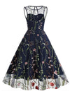 Vestido Flores 50s Negro