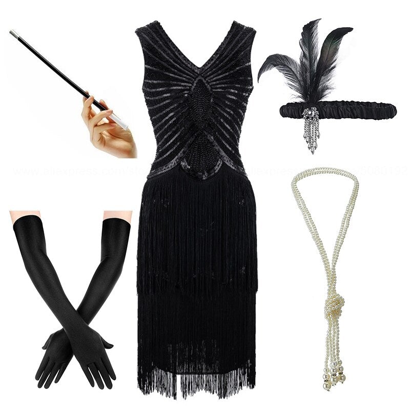 Vestido 20s Mujer Negro
