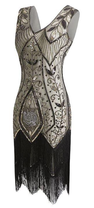 Vestido Mujer Años 20 Beige