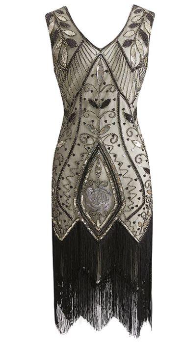 Vestido Mujer Años 20 Beige