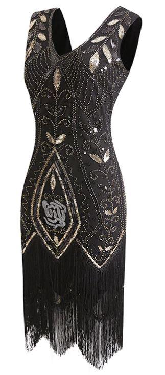 Vestido Negro De Los Años 20 Para Mujer