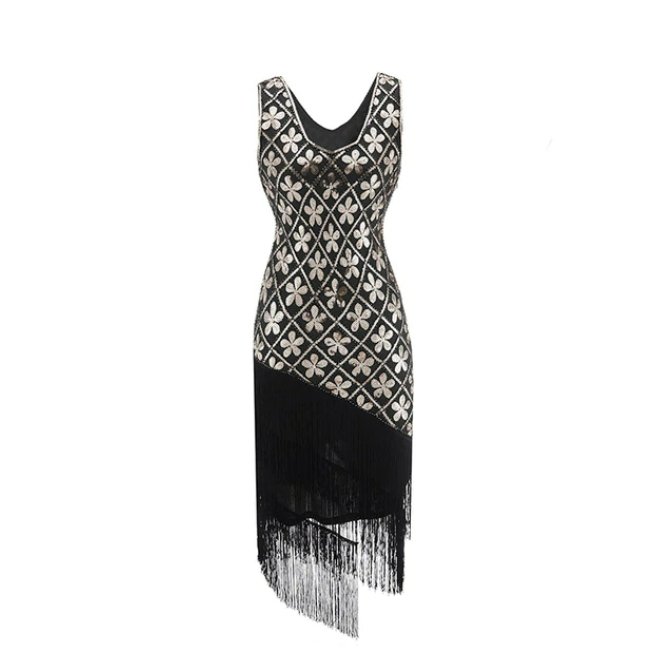 Vestido Vintage 20s Talla Grande Dorado Negro