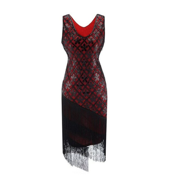 Vestido Vintage 20s Rojo Negro Talla Grande
