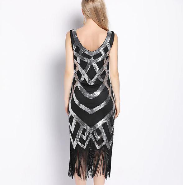 Vestido Vintage 1920s Negro Plata