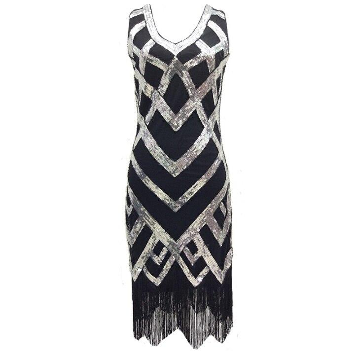 Vestido Vintage 1920s Negro Plata