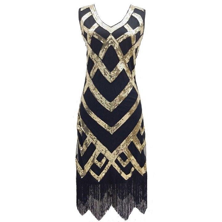 Vestido Vintage 20s Negro Dorado