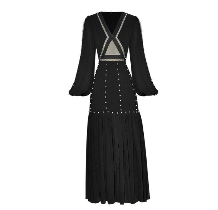 Vestido Negro Con Cuentas 40s