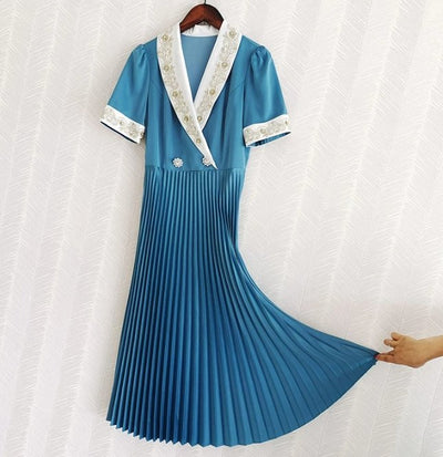 Vestido 40s Abalorios Azul