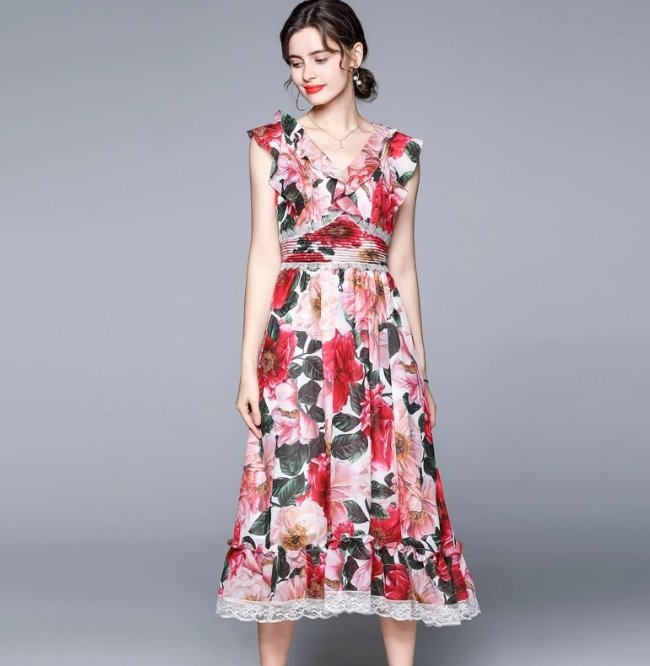 Vestido Rosa Manga Corta 40s