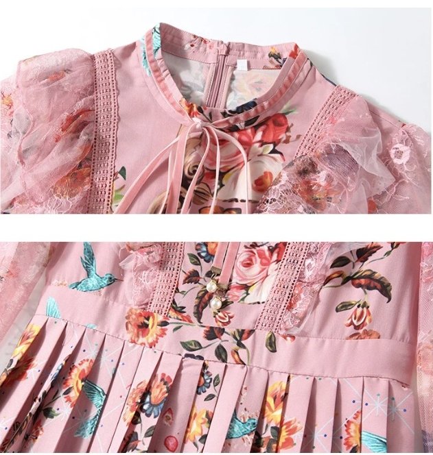 Vestido Cintura Alta 40s Floral Rosa