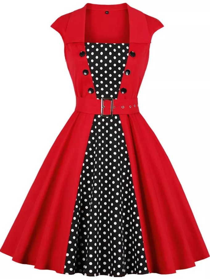 Vestido Americano 50s Lunares Rojo