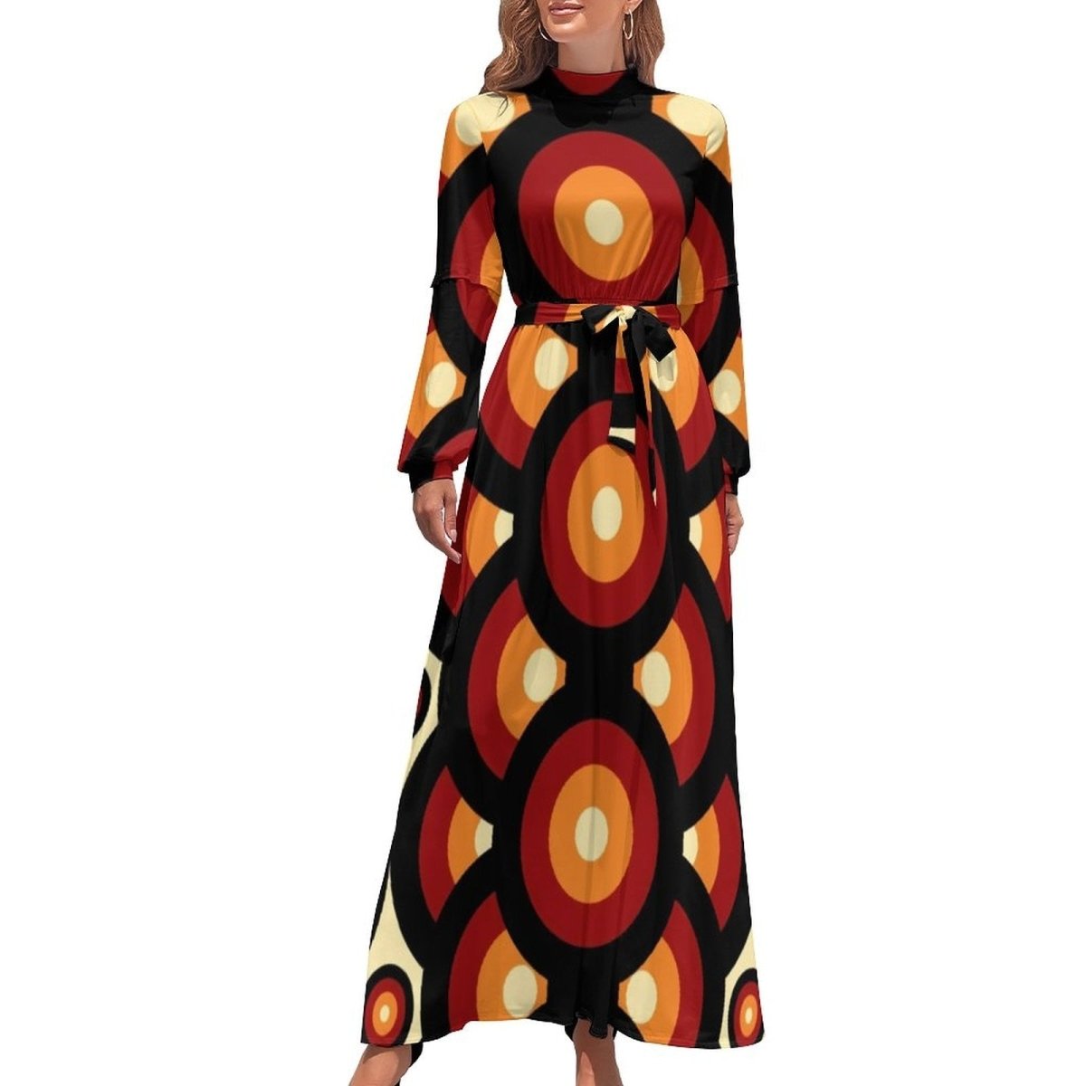 Vestido Bicolor Naranja Y Negro Año 70