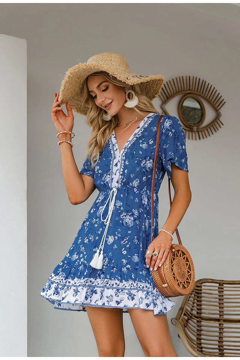 Vestido Azul Floral Vintage