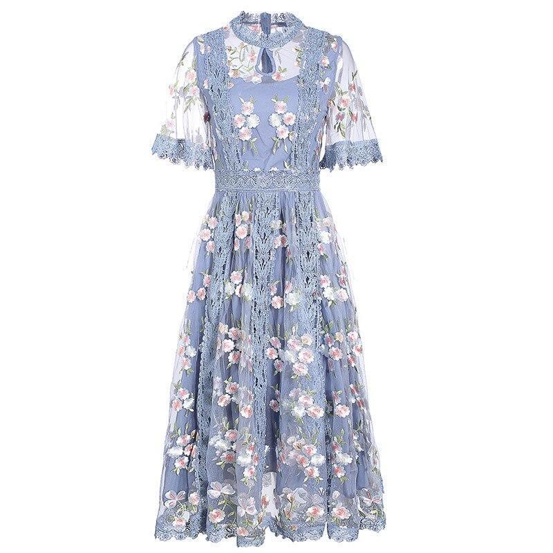 Vestido Vintage Flores Azul