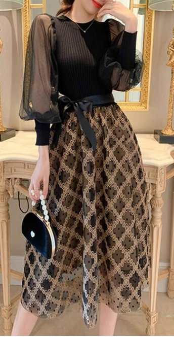 Vestido Vintage 40s Cuadros Negro