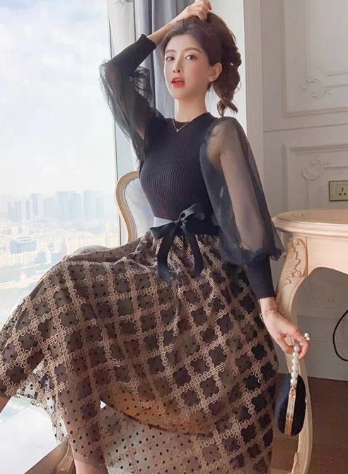 Vestido Vintage 40s Cuadros Negro