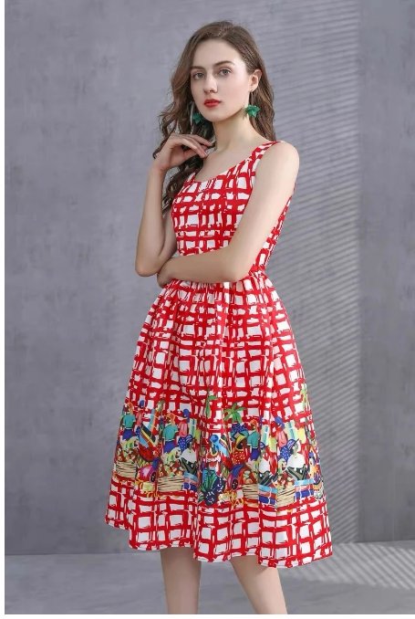 Vestido Vintage 40s Cuadros Rojo