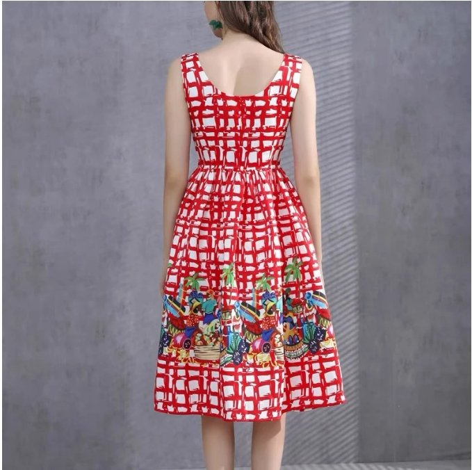 Vestido Vintage 40s Cuadros Rojo