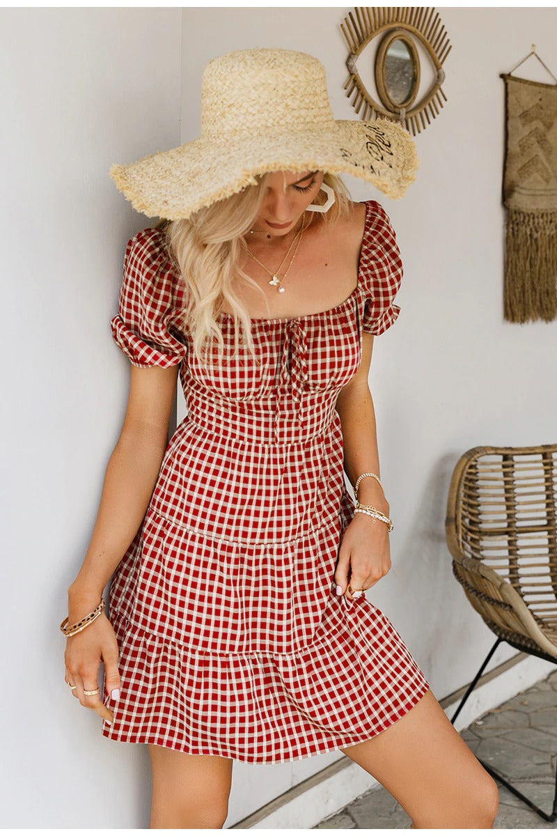Vestido Vintage Rojo A Cuadros
