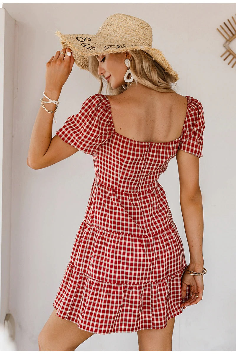 Vestido Vintage Rojo A Cuadros