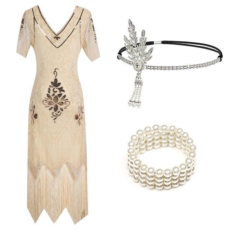 Vestido Charleston 20s Beige
