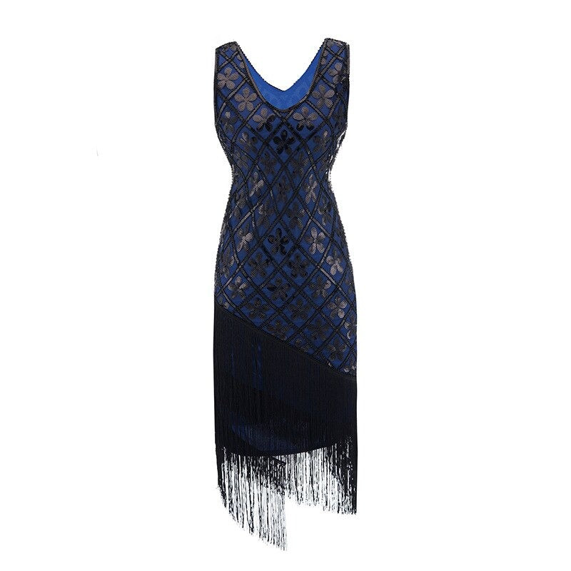Vestido Charleston 20s - Negro Y Azul