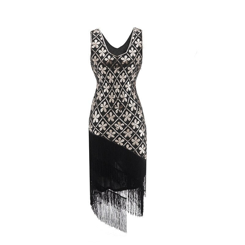 Vestido Charleston 20s - Negro Y Dorado