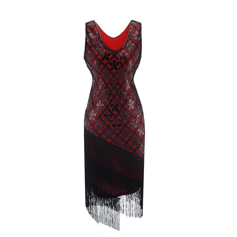 Vestido Charleston 20s - Negro Y Rojo