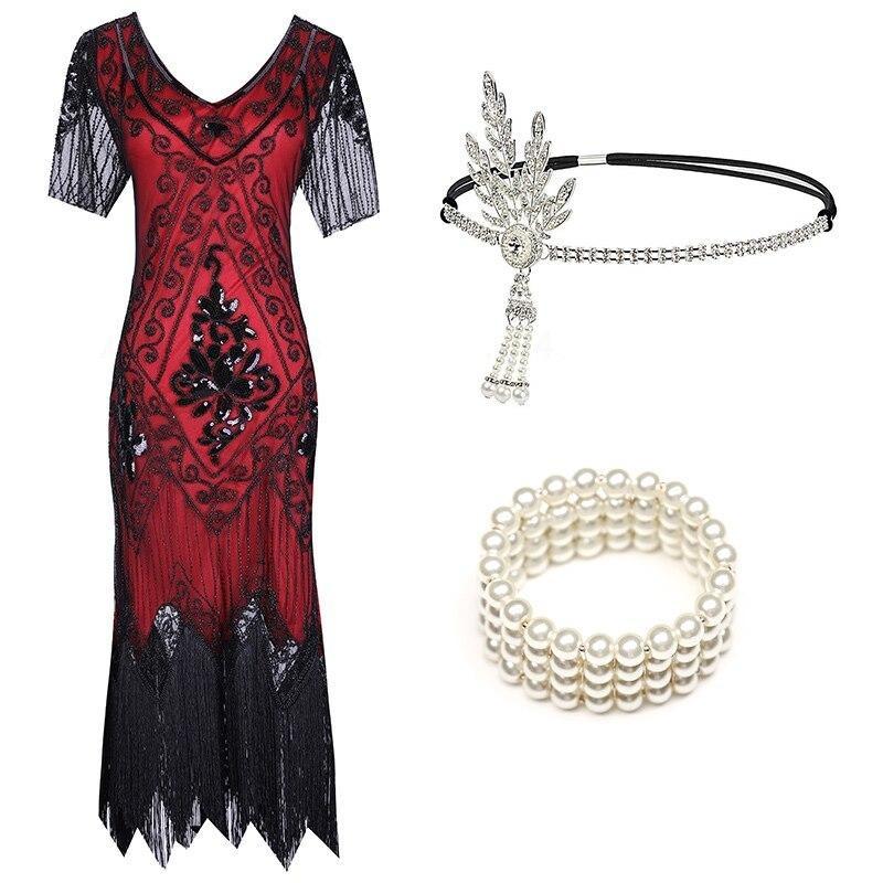 Vestido Charleston Años 20 Rojo Y Negro